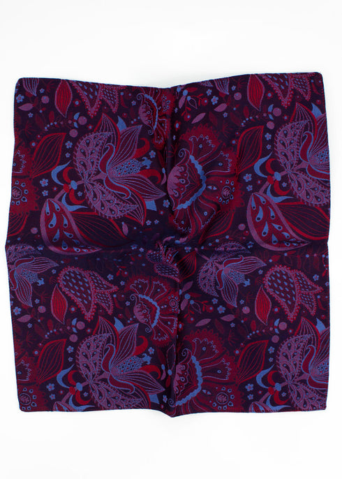 Flora Silk Jacquard Pocket Square - Red